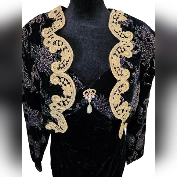 Vintage 80s 90s Scott McClintock Velvet Strapless Dress Embellished Bolero Set - Picture 3 of 14